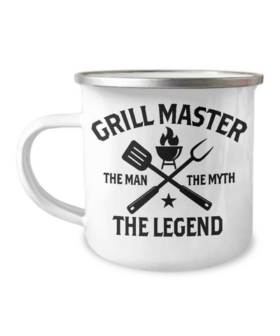 Grill Master The Man The Myth The Legend Metal Camping Mug Coffee Cup Funny Gift