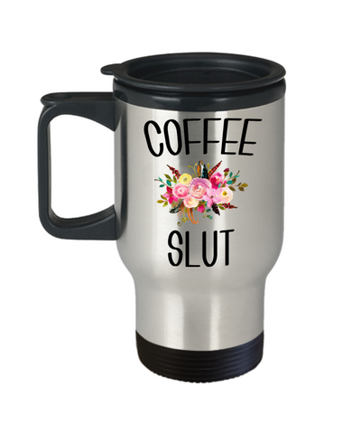 Coffee Slut Mug Funny Coffee Cup Gift for Coffee Addict Best Friend Gift Mugs for Women Floral Insulated Travel Mug Gift for Work Wife Girlfriend Present