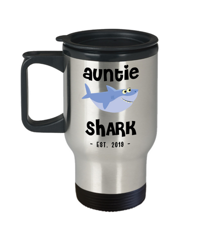 Auntie Shark Mug New Aunt Est 2019 Stainless Steel Insulated Travel Coffee Cup Do Do Do Expecting Aunt Pregnancy Reveal Announcement Gifts