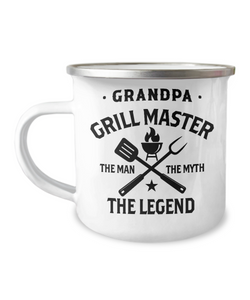 Grandpa Grillmaster The Man The Myth The Legend Metal Camping Mug Coffee Cup Funny Gift