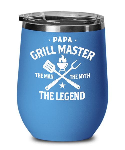 Papa Grillmaster The Man The Myth The Legend Insulated Wine Tumbler 12oz Travel Cup Funny Gift