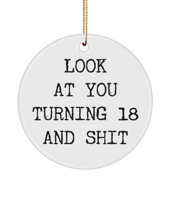 18th Birthday Present for Turning 18 Years Old Look At You Turning 18 And Shit Ceramic Christmas Tree Ornament