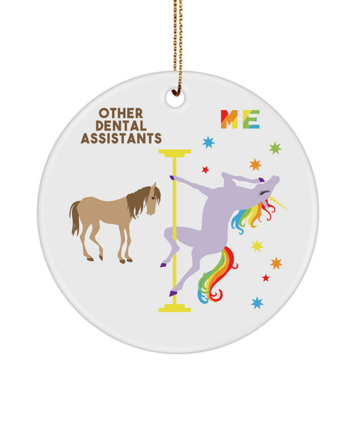 Dental Assistant Rainbow Unicorn Ceramic Christmas Tree Ornament