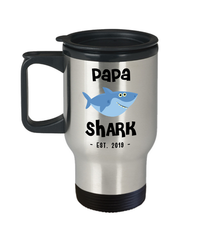 Papa Shark Mug New Papa Est 2019 Do Do Do Expecting Papas Pregnancy Reveal Announcement Gifts Stainless Steel Insulated Travel Coffee Cup