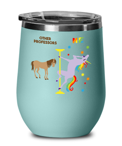 Gift For Professor Rainbow Unicorn Insulated Wine Tumbler 12oz Travel Cup
