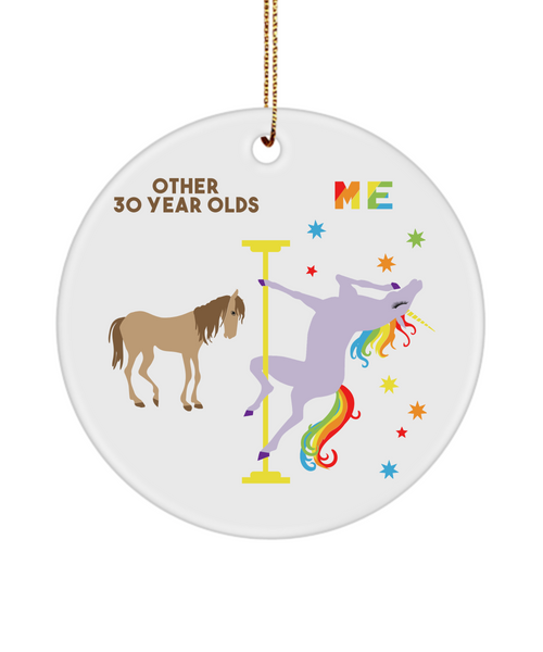 30th Birthday Present Turning 30 Years Old Rainbow Unicorn Ceramic Christmas Tree Ornament