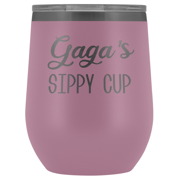 Gaga's Sippy Cup Gaga Wine Tumbler Gifts Funny Stemless Stainless Steel Insulated Wine Tumblers Hot Cold BPA Free 12oz Travel Cup