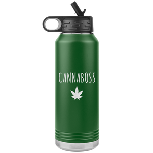 Cannaboss Weed Leaf Cannabis Gifts Marijuana Grower Dispensary Owner Water Bottle Insulated Tumbler 32oz BPA Free