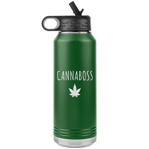 Cannaboss Weed Leaf Cannabis Gifts Marijuana Grower Dispensary Owner Water Bottle Insulated Tumbler 32oz BPA Free