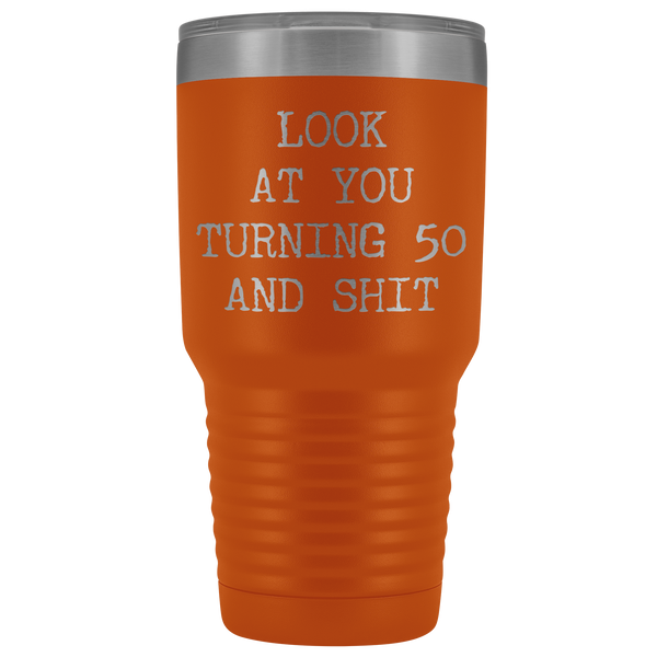 50th Birthday Gifts Look at You Turning 50 Tumbler Metal Mug Insulated Hot Cold Travel Coffee Cup 30oz BPA Free