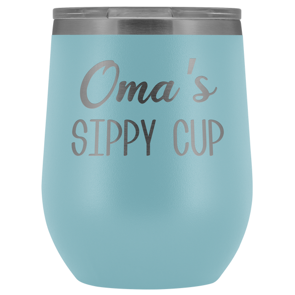 Oma's Sippy Cup Oma Wine Tumbler Gifts for Omas Funny Stemless Stainless Steel Insulated Tumblers Hot Cold BPA Free 12oz Travel Cup