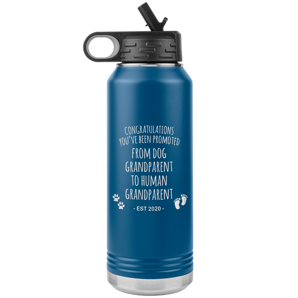 Promoted From Dog Grandparent To Human Grandparent Est 2020 Pregnancy Reveal Announcement First Time Grandparent Gift Insulated Water Bottle 32oz BPA Free