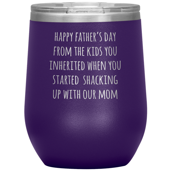 Happy Father's Day Stepdad From the KIDS You Inherited Stemless Insulated Travel Wine Tumbler BPA Free 12oz