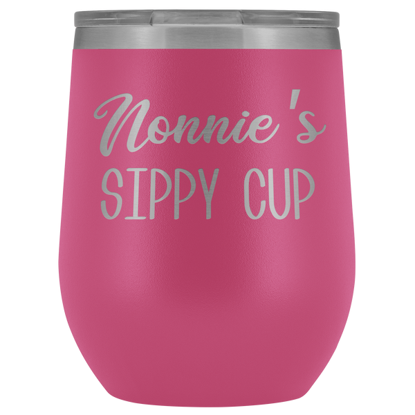 Nonnie's Sippy Cup Nonnie Wine Tumbler Gifts for Nonnies Funny Stemless Stainless Steel Insulated Tumblers Hot Cold BPA Free 12oz Travel Cup