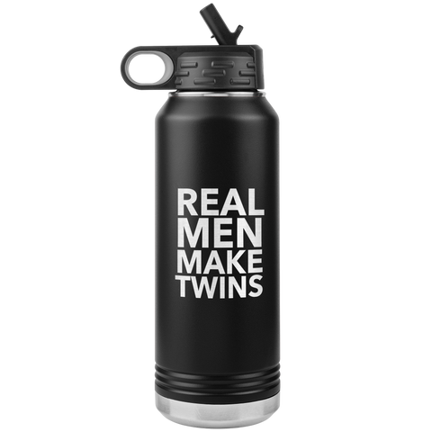 Dad of Twins Gift for Father's Day Real Men Make Twins Funny Water Bottle Insulated Tumbler 32oz BPA Free