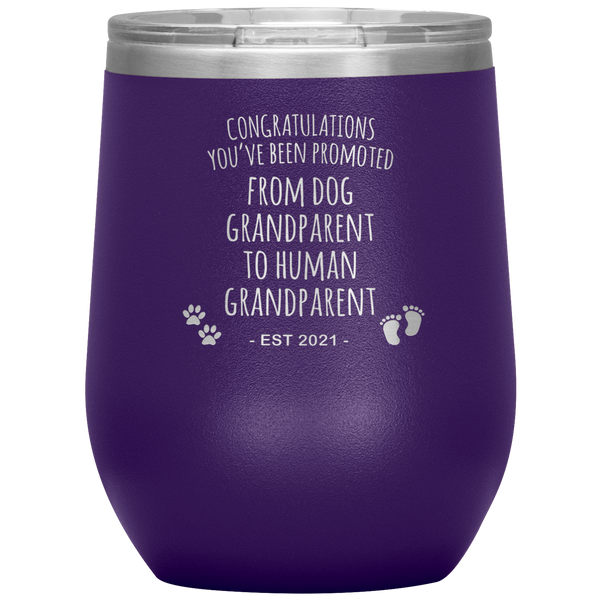 Dog Grandparent To Human Grandparent Est 2021 Pregnancy Reveal First Time Grandma Gift Stemless Insulated Wine Tumbler BPA Free 12oz