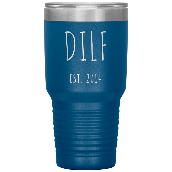 DILF Mug Present For New Dad Gifts Funny New Father Est 2014 Tumbler First Time Dad Metal Insulated Hot Cold Travel Coffee Cup 30oz BPA Free