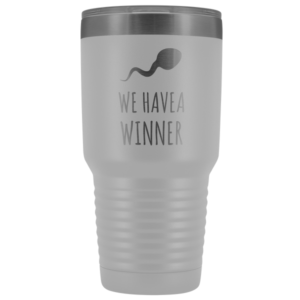 Funny Pregnancy Announcement Reveal Gift to Husband Baby Announcement We Have a Winner Tumbler Metal Mug Insulated Hot Cold Travel Coffee Cup 30oz BPA Free