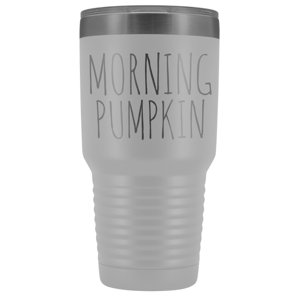 Morning Pumpkin Spice Tumbler Funny Fall Gifts for Friends Metal Mug Insulated Hot Cold Travel Coffee Cup 30oz BPA Free