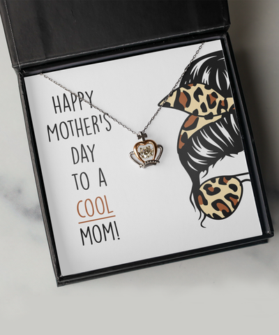 Mom Gift From Kids Happy Mother's Day to a Cool Mom Crown Necklace Leopard Print Message Card Gift Box for Mom
