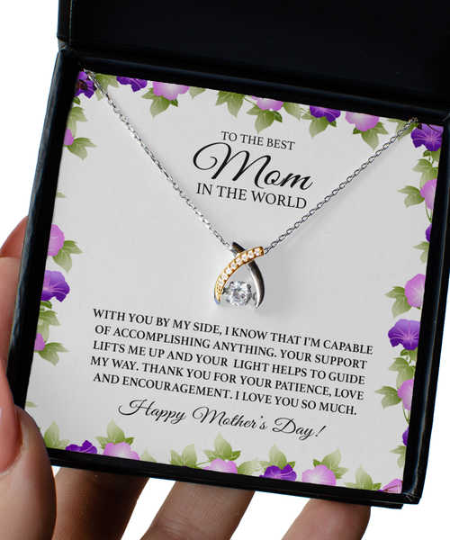 To the Best Mom in the World Gift for Mother's Day Necklace From Daughter 14K Gold Plated Sterling Silver Cubic Zirconia Pendant