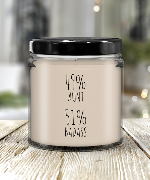 49% Aunt 51% Badass Candle 9 oz Vanilla Scented Soy Wax Blend Candles Funny Gift