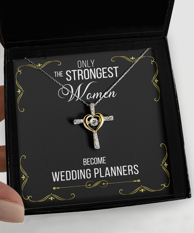 Gift For Wedding Planners Gifts For Her Only The Strongest Women Become Wedding Planners Cross Necklace 14K Gold Plated Sterling Silver Cubic Zirconia Pendant