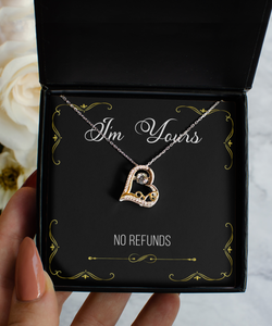 Cute Valentine's Day Present for Wife Girlfriend Gift I'm Yours No Refunds Sterling Silver 14K Gold Plated Heart Necklace with CZ Pendant