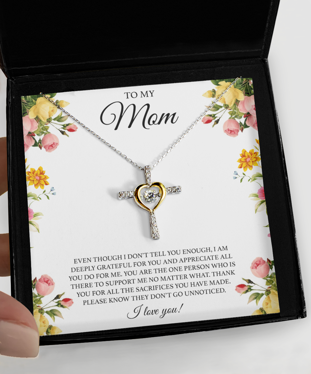 To My Mom Gift for Mamas Gifts for Mother’s Day 14K Gold Plated Sterling Silver Cubic Zirconia Cross Pendant Necklace Gifts for Her From Daughter From Son