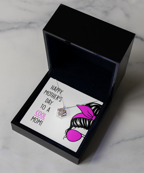Mom Gift From Kids Happy Mother's Day to a Cool Mom Crown Necklace Message Card Gift Box for Mom