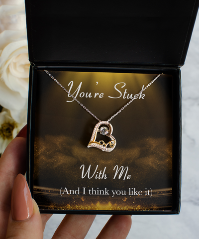 Valentine's Day Present for Wife Gift You're Stuck With Me Sterling Silver 14K Gold Plated CZ Pendant Heart Necklace