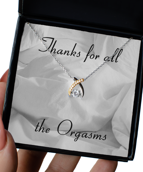 Gift for Girlfriend Thanks for all the Orgasms Necklace Gold Plated Sterling Silver Wishbone Pendant Love Gift for Valentine's Day