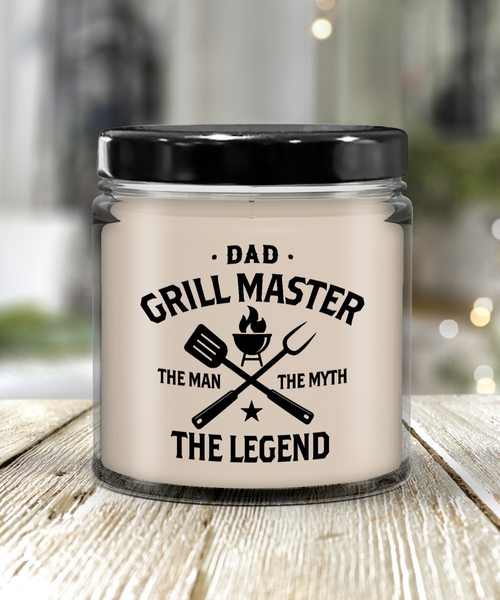 Dad Grillmaster The Man The Myth The Legend Candle 9 oz Vanilla Scented Soy Wax Blend Candles Funny Gift