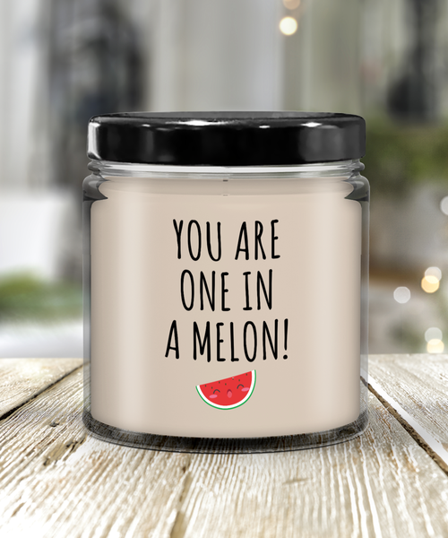 One in a Melon Candle 9 oz Vanilla Scented Soy Wax Blend Candles Funny Gift