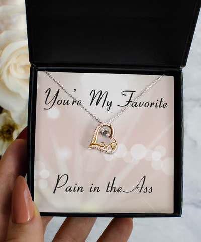 Funny Gift for Wife Valentine's Day Girlfriend Gift Favorite Pain in the Ass Sterling Silver 14K Gold Plated CZ Heart Necklace