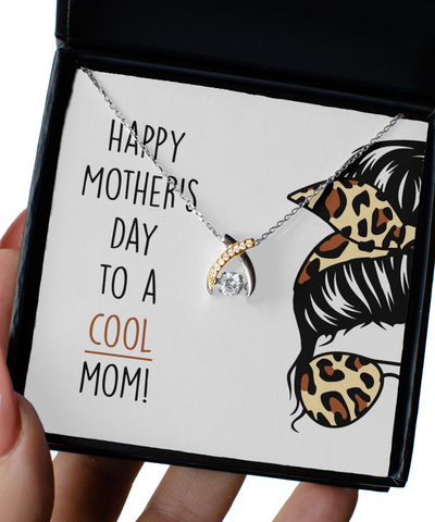 Mom Gift From Kids Happy Mother's Day to a Cool Mom Wishbone Necklace Leopard Print Message Card Gift Box for Mom