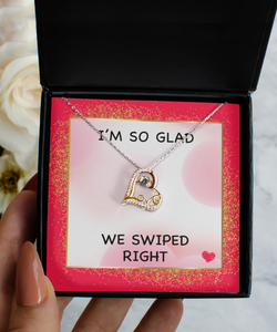 Valentine's Day Gift for Girlfriend New Relationship Online Dating I'm So Glad We Swiped Right 14K Gold Plated Love Heart Necklace
