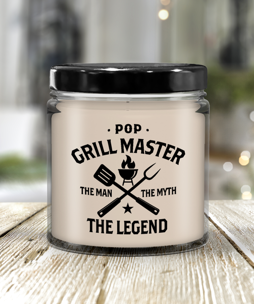 Pop Grillmaster The Man The Myth The Legend Candle 9 oz Vanilla Scented Soy Wax Blend Candles Funny Gift