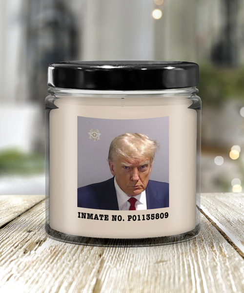 Donald Trump Mugshot Election 2024 Inmate No. P01135809 9oz. Vanilla Scented Soy Wax Candle