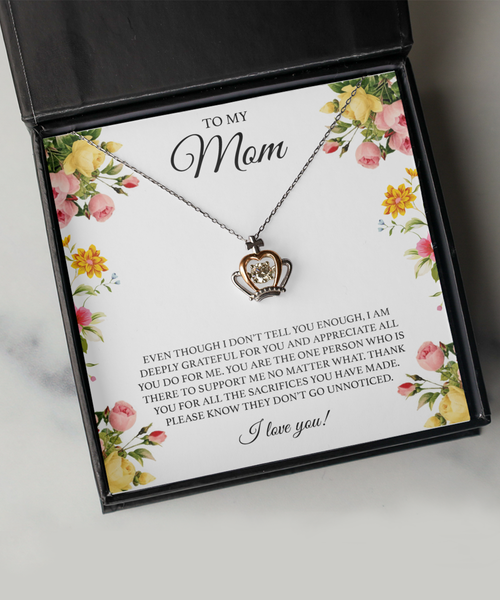 To My Mom Gift for Mamas Gifts for Mother’s Day Rose Gold Sterling Silver Cubic Zirconia Crown Pendant Necklace Gifts for Her From Daughter From Son