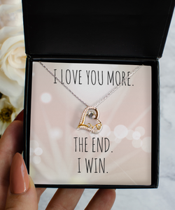 Cute Valentine's Day Present for Girlfriend Gift I Love You More The End I Win Sterling Silver 14K Gold Plated Heart Necklace with CZ Pendant