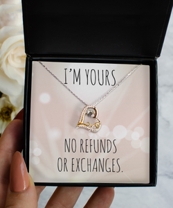 Cute Valentine's Day Present for Wife Girlfriend Gift I'm Yours No Refunds or Exchanged Sterling Silver 14K Gold Plated Heart Necklace with CZ Pendant