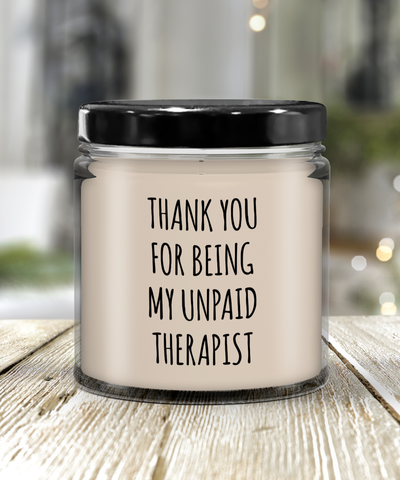 Thank You for Being My Unpaid Therapist Candle 9 oz Vanilla Scented Soy Wax Blend Candles Funny Gift