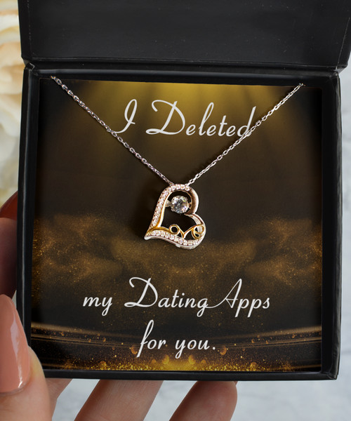 I Deleted My Dating Apps for You Funny Gift for New Relationship Valentine's Day Sterling Silver 14K Gold Plated CZ Heart Necklace