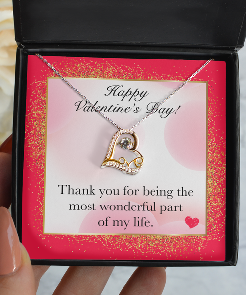 Happy Valentine's Day Gift for Girlfriend Gift for Wife 14K Gold Plated CZ Love Dancing Heart Pendant Necklace