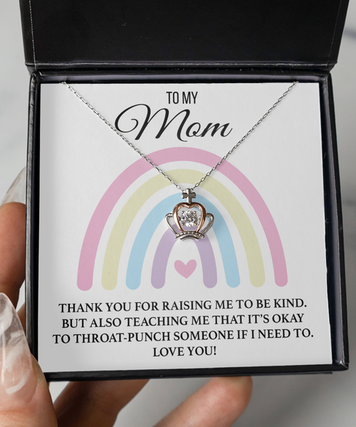 Funny Mother's Day Gift for Badass Mom Appreciation To My Mom Throat Punch Message Card Crown Necklace for Military Mom