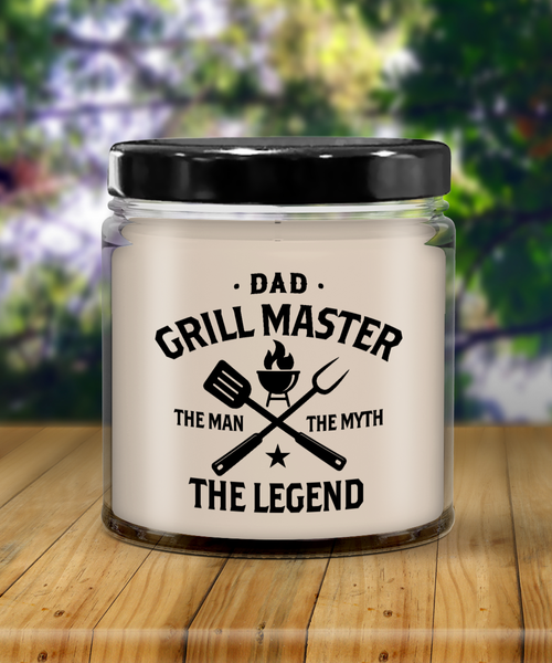 Dad Grillmaster The Man The Myth The Legend Candle 9 oz Vanilla Scented Soy Wax Blend Candles Funny Gift
