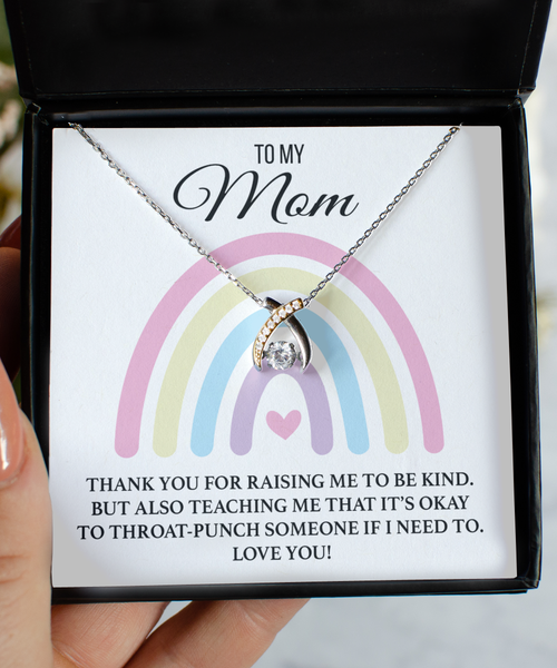 Funny Mother's Day Gift for Badass Mom Appreciation To My Mom Throat Punch Message Card Wishbone Necklace for Military Mom