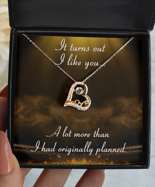 I Like You Gift for New Relationship Gifts Valentine's Day I Like You More Than Originally Planned Sterling Silver 14K Gold Plated Heart Necklace with CZ Pendant