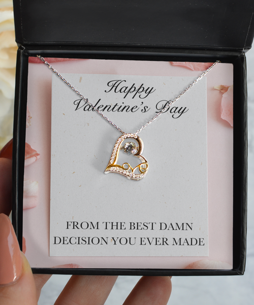 Happy Valentine's Day Gift for Wife Best Decision You Ever Made 14K Gold Plated CZ Love Dancing Heart Pendant Necklace